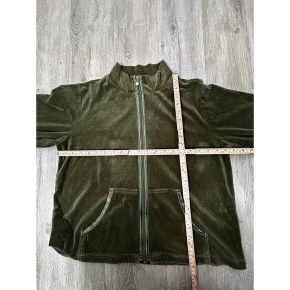 Erika Velour Zip-Up Jacket Women's Sz M Olive Green Soft Lounge Top with Pockets - Picture 6 of 8